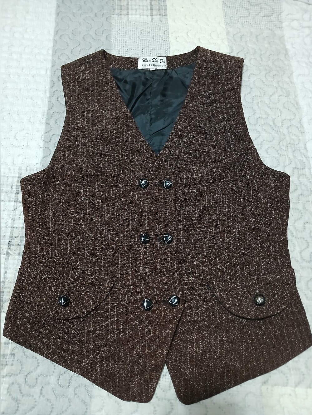 Double Breasted Pinstripe Brown & Silver Vest